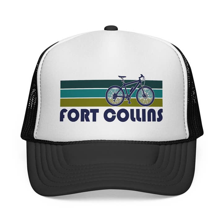 Fort Collins, Colorado Retro Bike Trucker Hat for wholesale by Hey Mountains