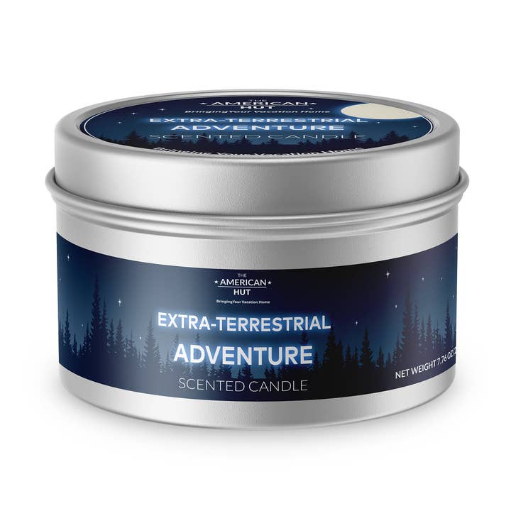 Extra-Terrestrial Adventure - Tin Candle with cracking wooden wick for wholesale by The American Hut