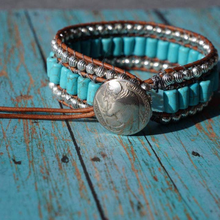 Fleurdesignz Western Jewelry - Wholesale Cuff bracelet - Turquoise And Leather Cuff Bracelet, Western Jewelry4