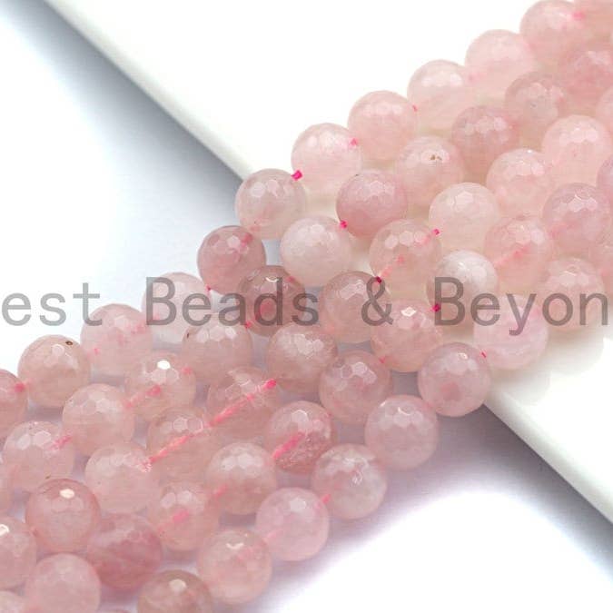 Quality Natural Faceted Rose Quartz, 6mm/8mm/10mm/12mm Round Faceted Rose Quartz, Natural Gemstone Beads, sku#U477 for wholesale by BestBeads&Beyond