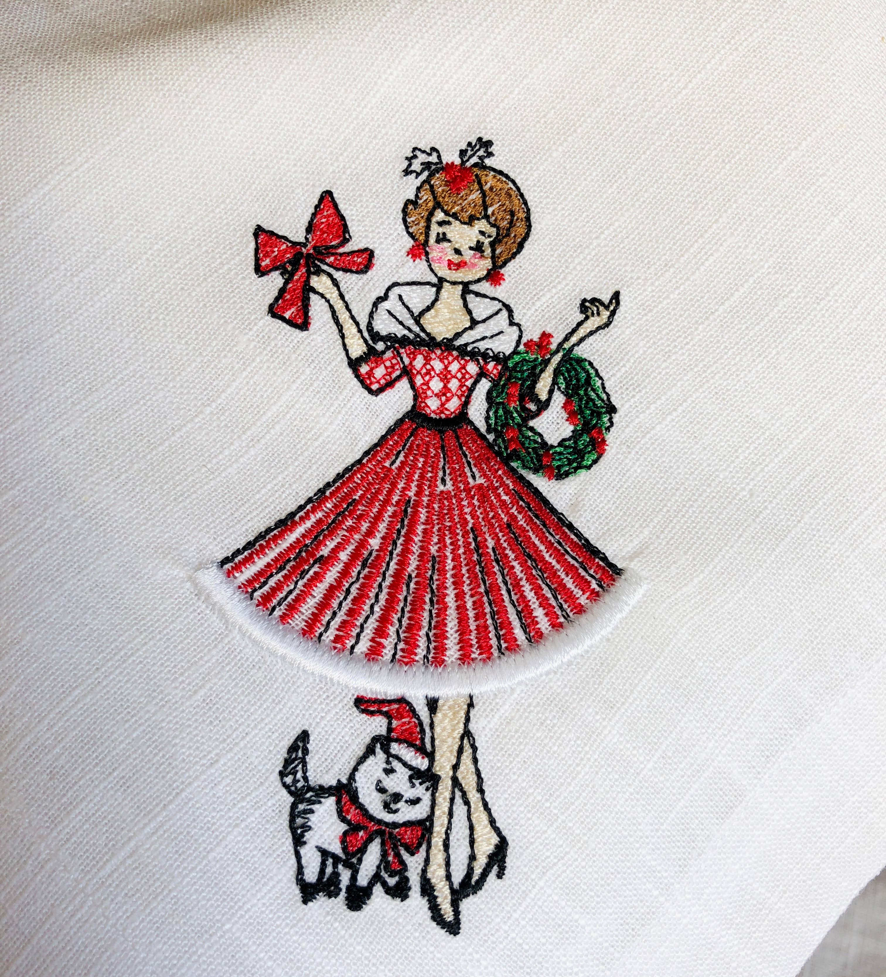 Belle Linen – wholesale Middags- och tygservett – Vintage julservett i linne med damer7