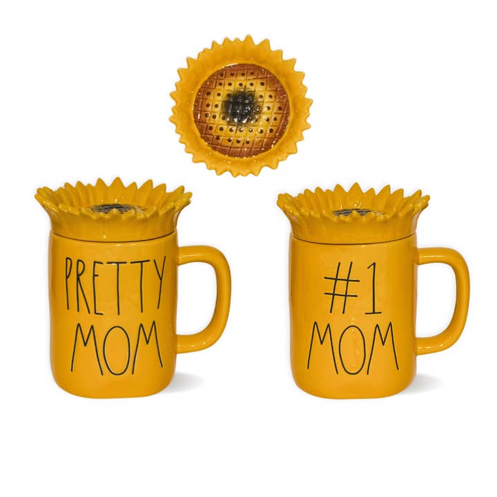 Rae Dunn Mug - Sunflower Mom Collection | Pretty Mom & #1 Mom Ceramic Mugs with Flower Lid for wholesale by Nevsher Lior