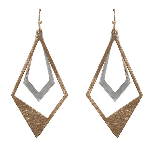 Peaceful Village Inc. - Wholesale Dangle Earrings - Double Diamond Shape Earrings - Gold0