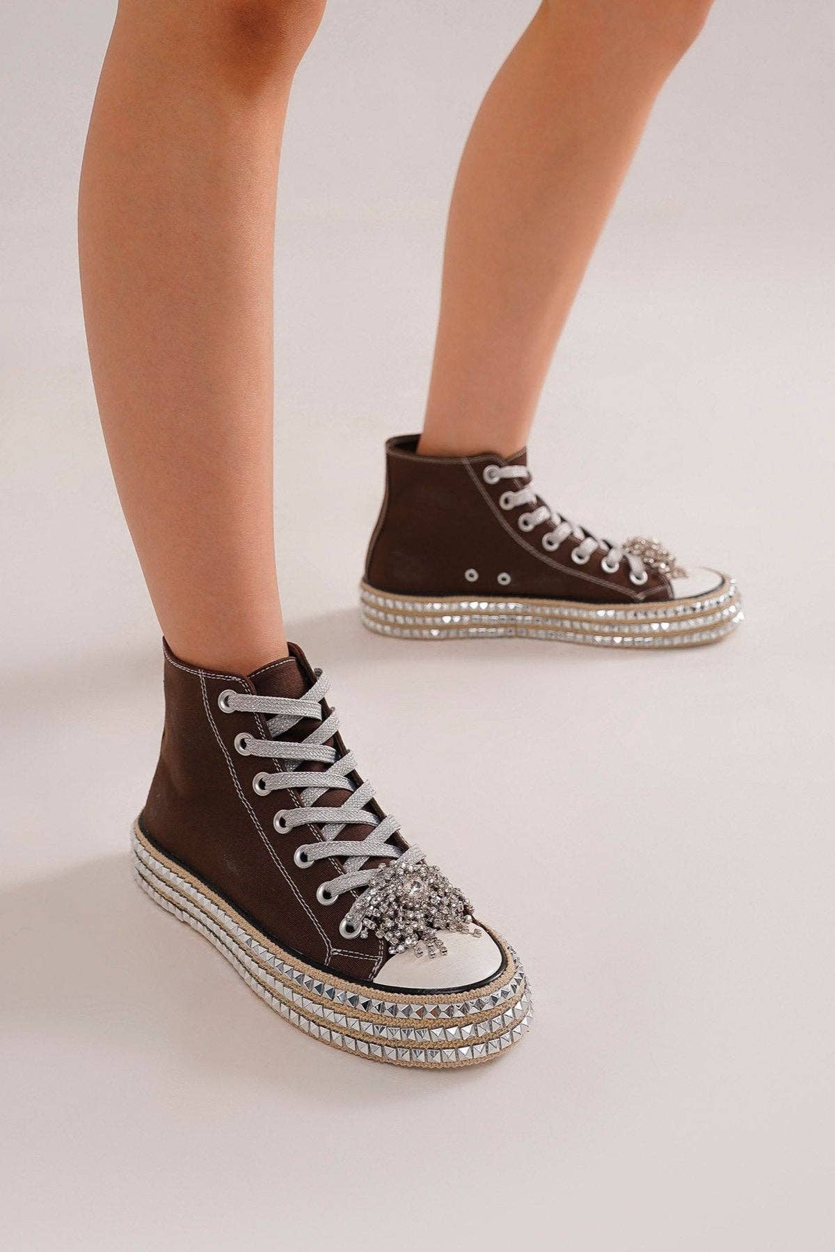 CCOCCI - Wholesale Lifestyle Sneakers - Women's - ASH-01 BEDAZZELED DECOR ROCKSTUD PLATFORM HIGH TOP SNEAKERS37