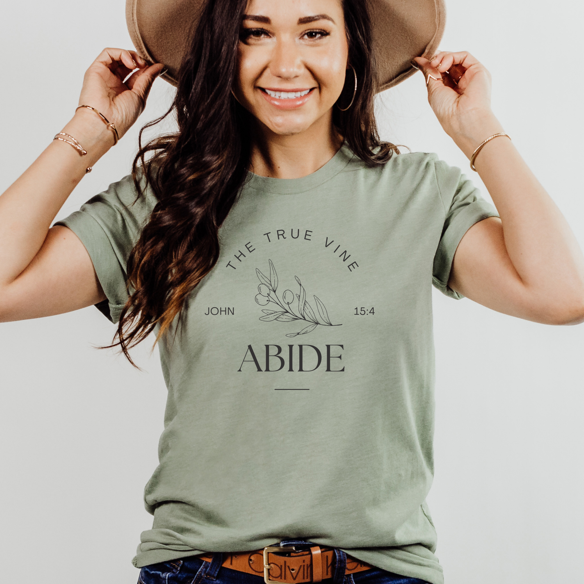 Faith & Life Christian Brands - Wholesale Screen Printed T-Shirt - Women's - Abide Olive Branch Vine Women's Christian Graphic T-Shirt3