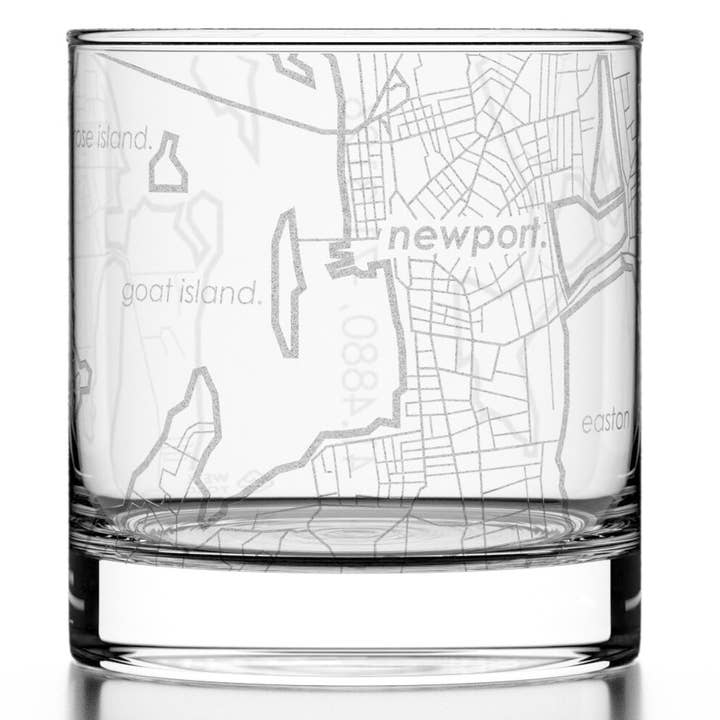 Newport, RI City Map - Etched Whiskey Rocks Glass for wholesale by Well Told