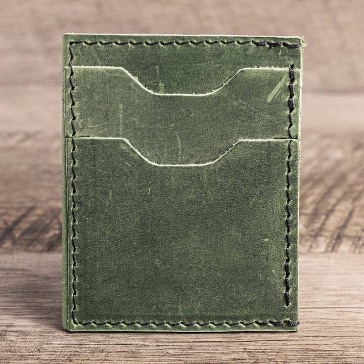 Porte-cartes unisexe en cuir fait main vert pour la vente par CRETE TRADING INC