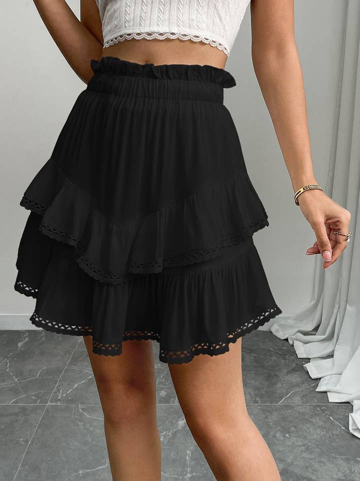 Women’s High Waist Tiered Ruffle Mini Skirt for wholesale by Suhkasana