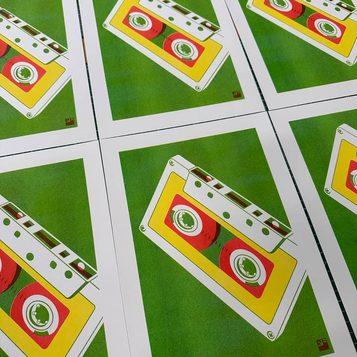 VrijFormaat - Wholesale Art Print - riso print - Mixed Tapes - color combo green/yellow/red 2