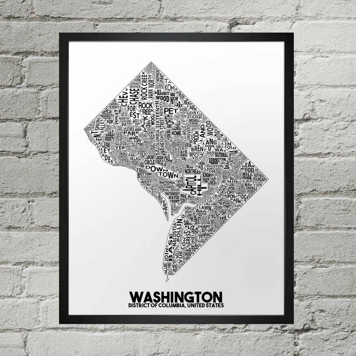 Impressão do mapa da cidade de tipografia do bairro de Washington DC por atacado de Damon D Chan