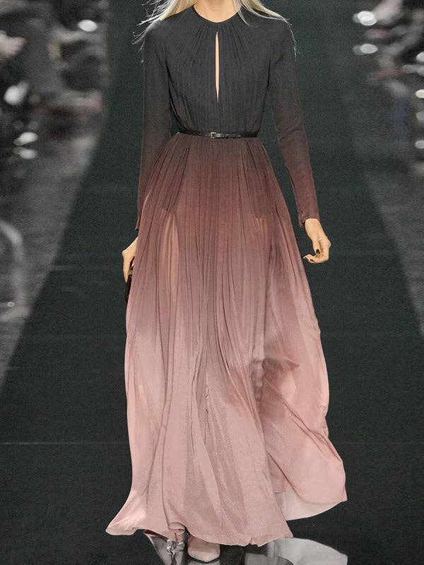 WINE RED BLACK Loose Belted Contrast Hollow Maxi Dress for wholesale on Faire2