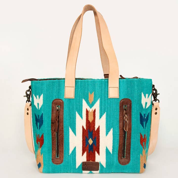LS Western - Wholesale Tote Bag - Women's - LC-ADBG575D Southwestern Wool Tote with Natural Leather Straps Handwoven Tribal Pattern & Tassel34