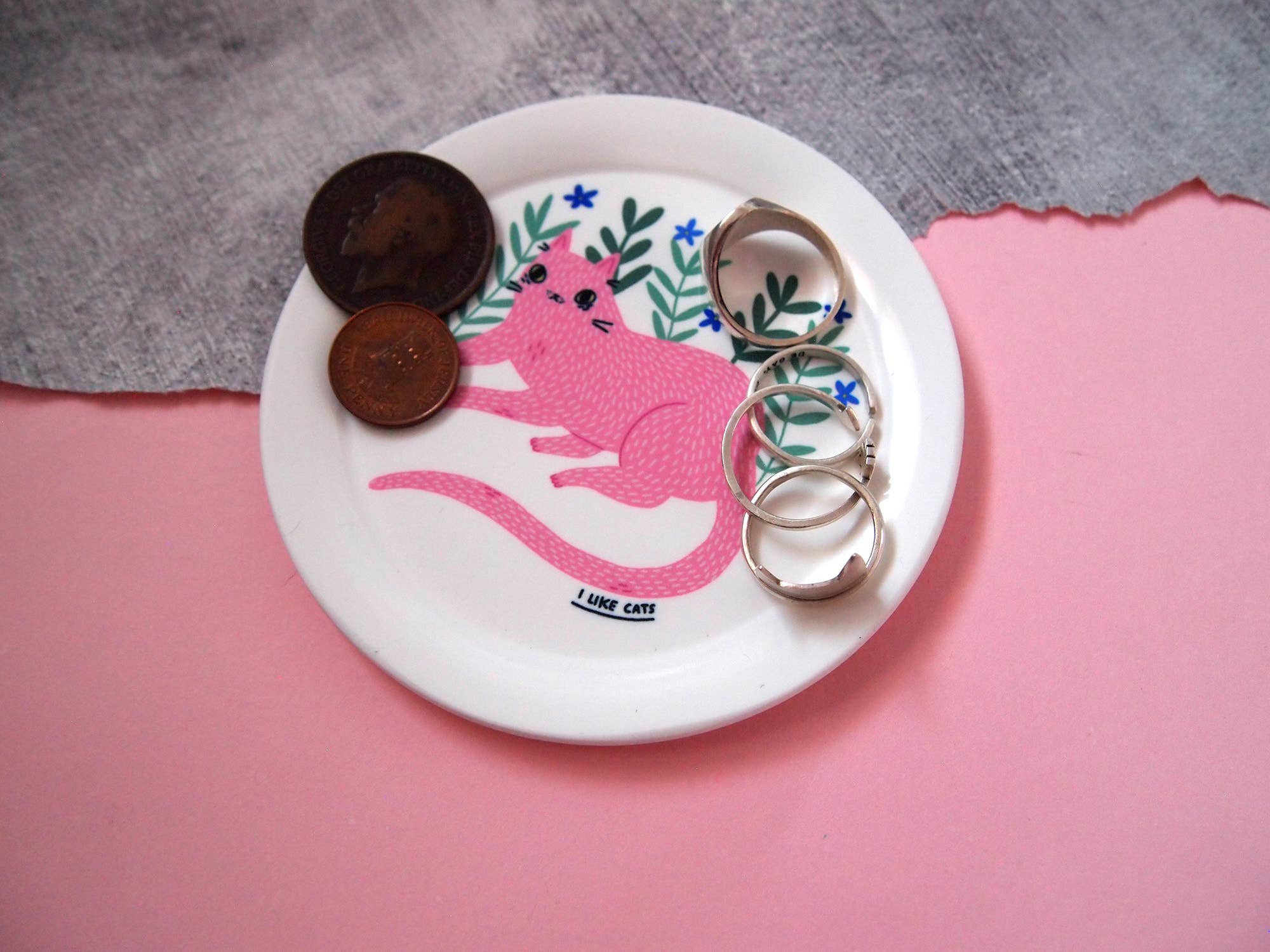 I LIKE CATS - Wholesale Jewelry Dish - Pink cat illustrated trinket dish, ring dish, coaster tray4