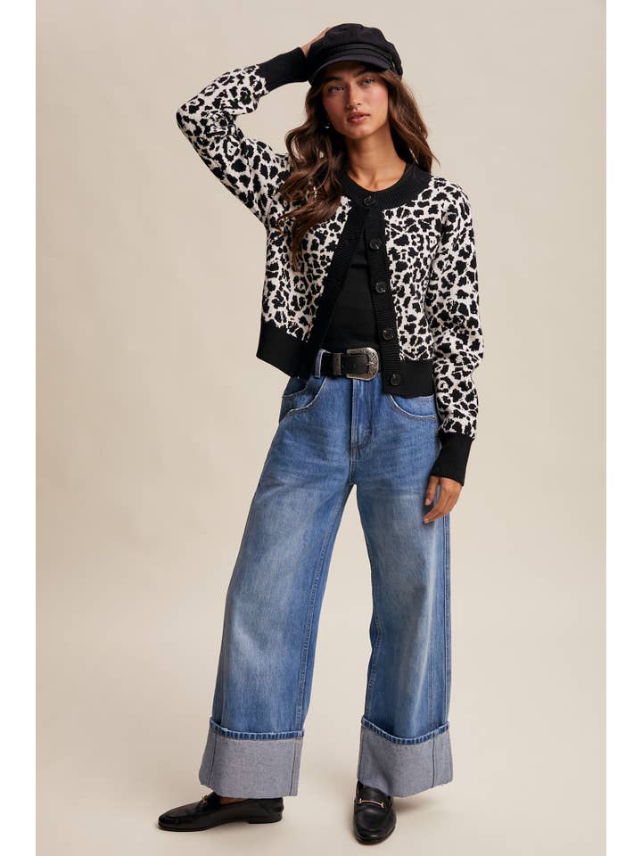 Listicle - Wholesale Cardigan - Women's - Leopard Knit Button-Up Cardigan LSW100120