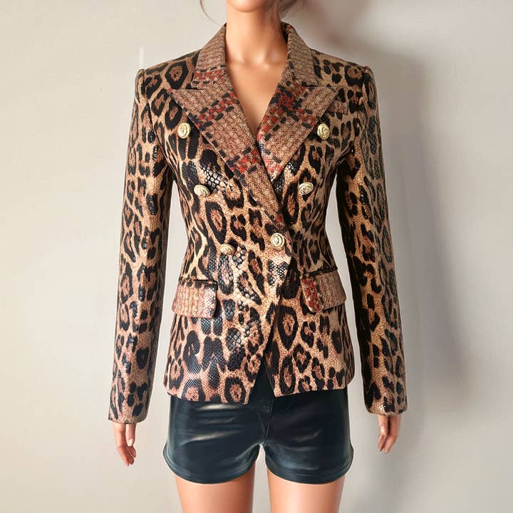 Multicolore BL095 Elegante blazer leopardato: sottile, elegante, chic in vendita all'ingrosso su Faire