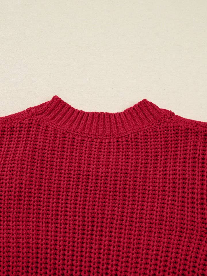 Suhkasana - Wholesale Knit Sweater - Women's - Red Plaid Bow Lace Up Cable Knit Short Sleeve Holiday Sweater12