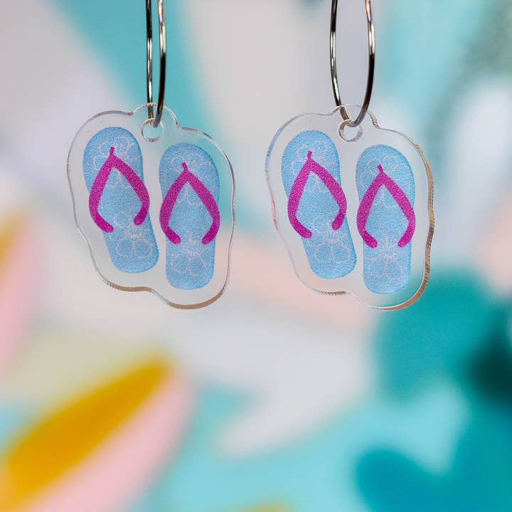 Paper Pattern Silk - Wholesale Dangle Earrings - Blue Flip Flops Summer Fun Earrings4