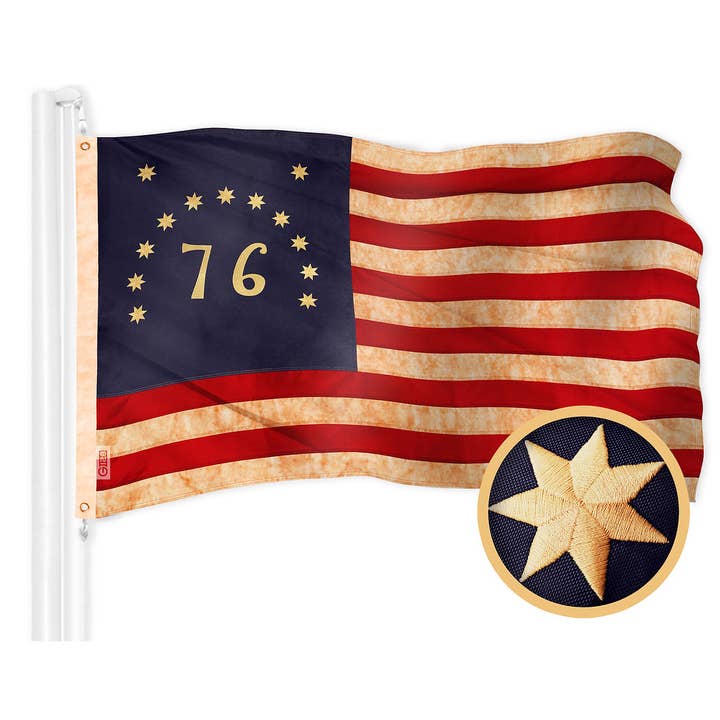 G128 Bennington Tea-Stained Flag | 3x5 Ft | Embroidered 420D Polyester - Embroidered Stars, Sewn Stripes, Brass Grommets, Indoor/Outdoor, Vibrant Colors, Quality Polyester for wholesale by G128