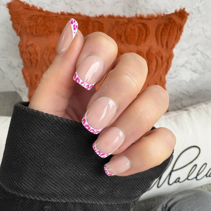 Leopard Pink French Short Square for wholesale by Doobys Nails