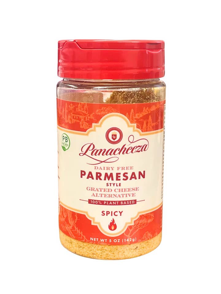 Panacheeza Hot & Spicy Plant-Based Parmesan-Style Cheese for wholesale by Panacheeza