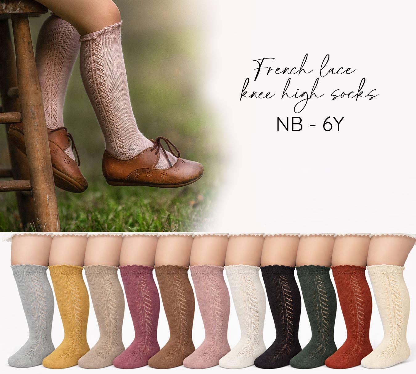 OLIVE & CRADLE - Wholesale Socks - Kids & Baby - French Lace Knee High Baby Socks1