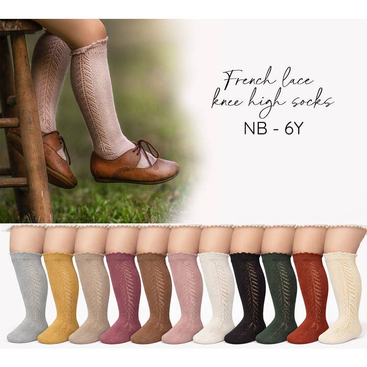 OLIVE & CRADLE - Wholesale Socks - Kids & Baby - French Lace Knee High Baby Socks1