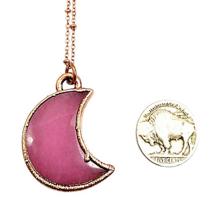 MergingMetals - Wholesale Pendant/Charm Necklace - Pretty in Pink Rose Quartz Moon Necklace