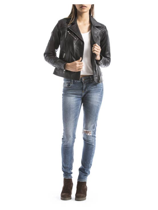 Blue Wellford - Wholesale Leather Jacket - Women's - ANDELLE perfecto sheepskin jacket for women