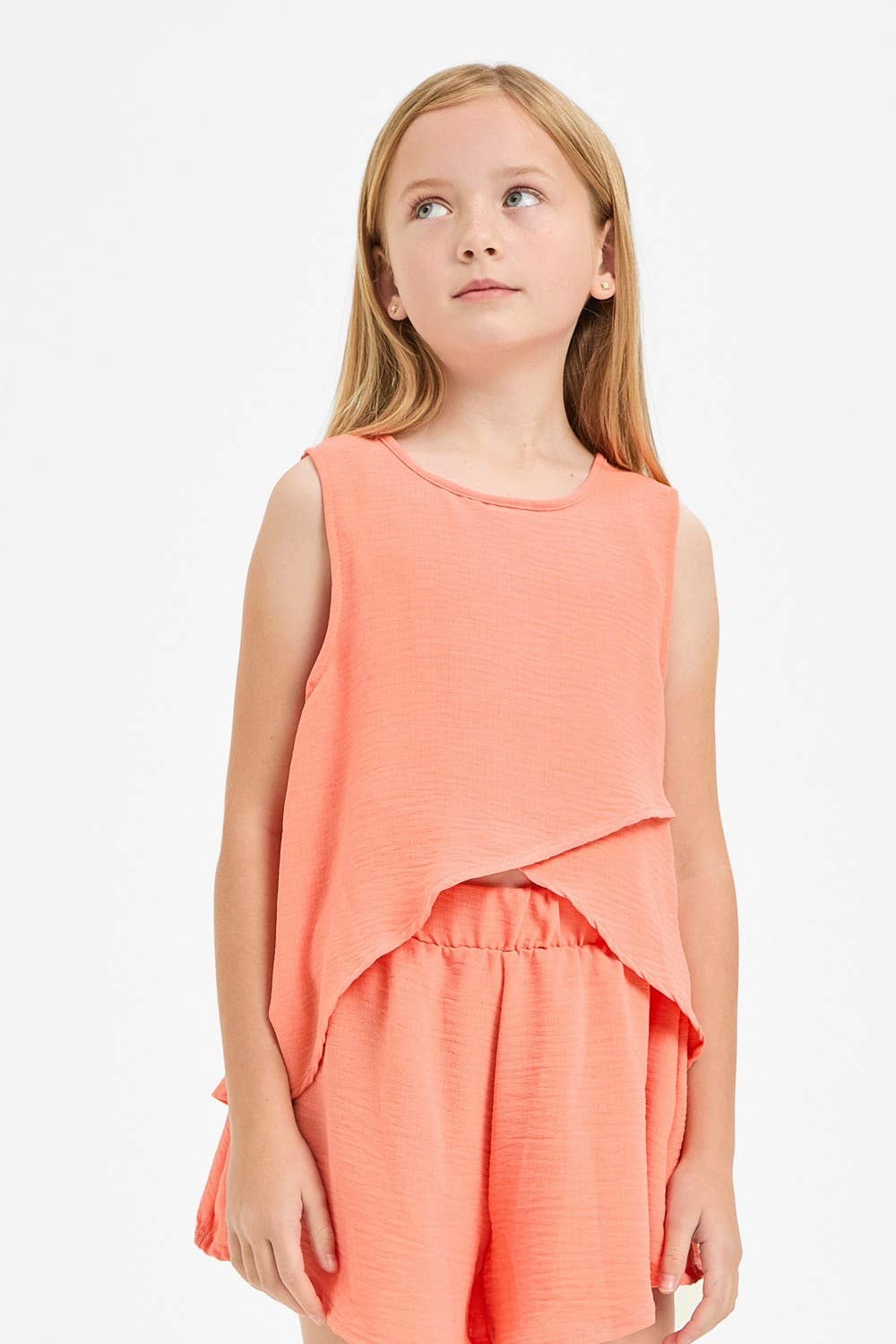 Good Girl - Wholesale T-Shirt - Kids - Wrap Design High-Low Sleeveless Blouse2