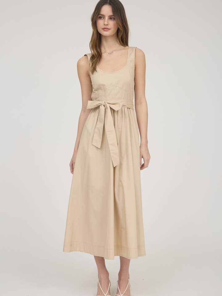 Blu Pepper - Wholesale Dress - Women's - SLEEVELESS BELT TIE STRAP A-LINE MIDI DRESS