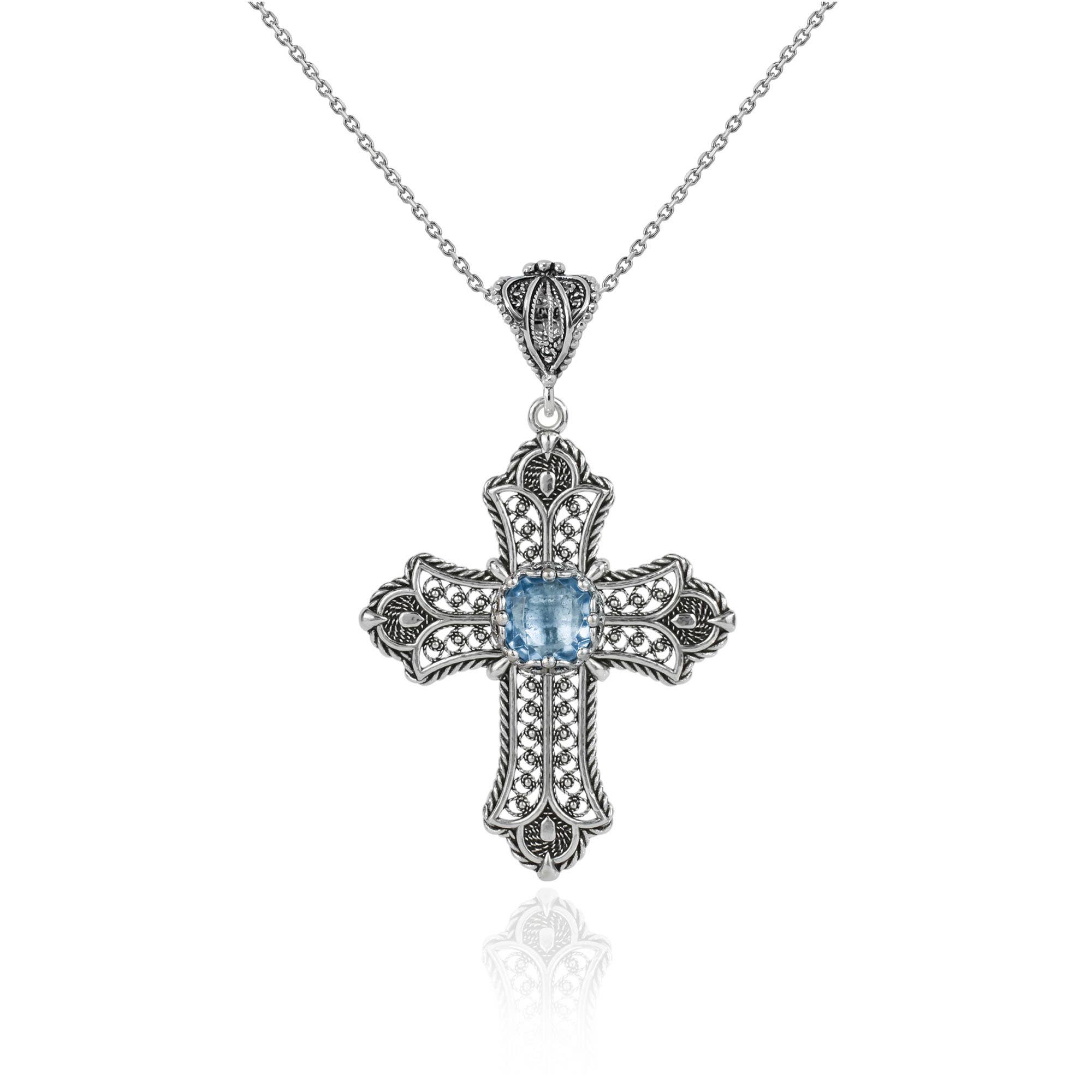 Filigranist Jewelry – wholesale Pendant/charm necklace – Sterling Silver Filigree Art Multi Gemstone Cross Necklace4