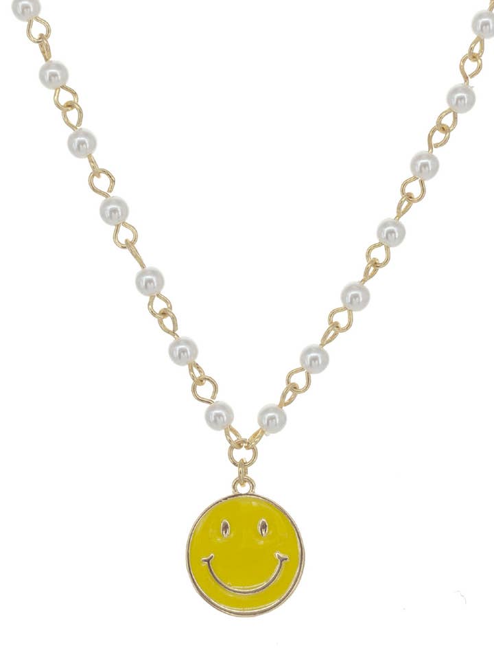 Enamel Smiley Face Pendant Pearl Necklace for wholesale by Suzie Q USA