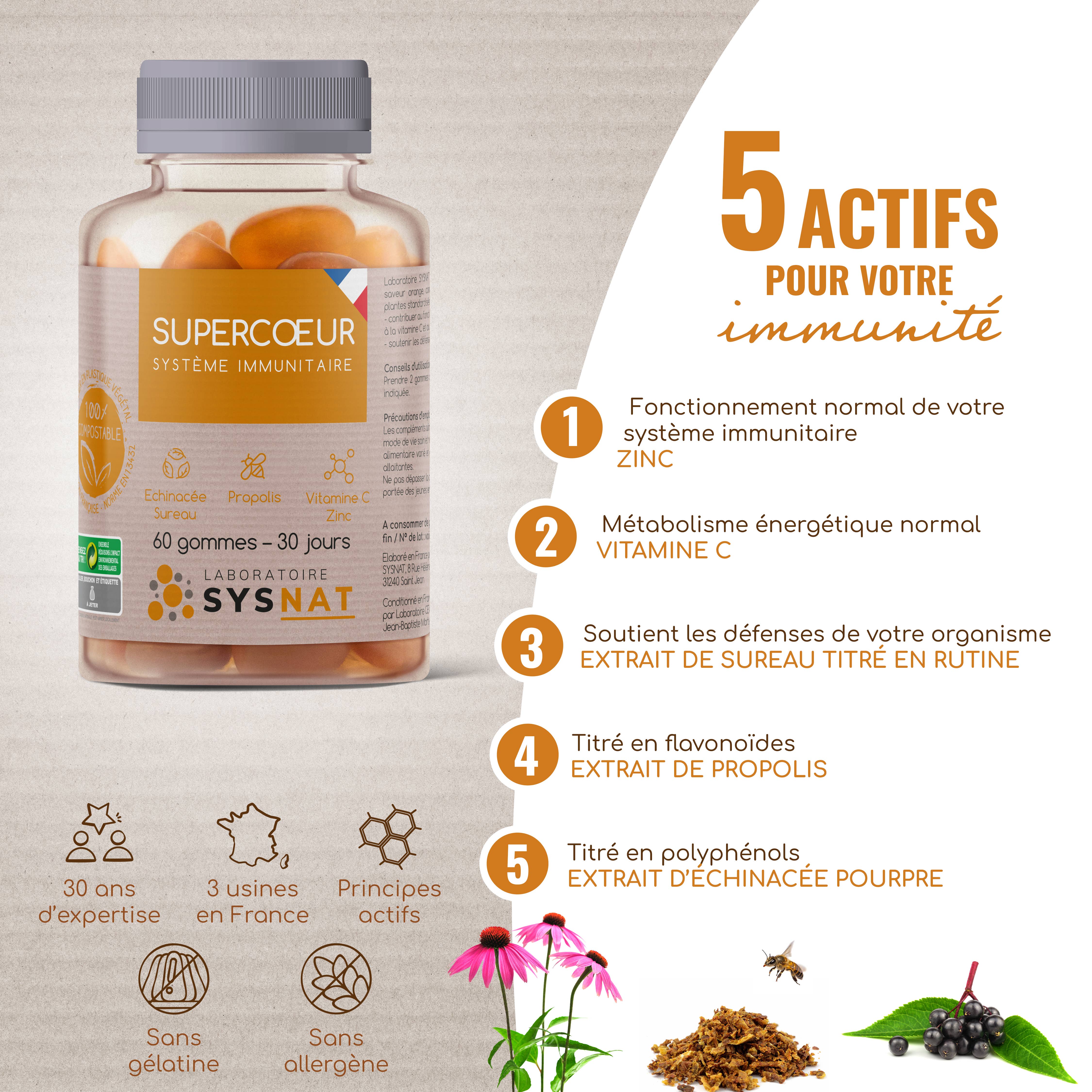 Laboratoire SYSNAT - Venta al por mayor Suplementos/vitaminas para beber - Gomitas para inmunidad - 60 gomitas1