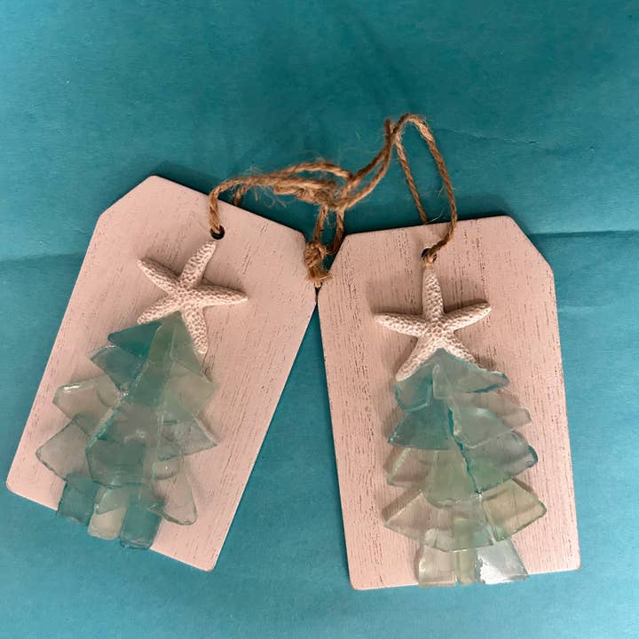 A SEAGLASS CREATION/SALTY SIGNS DESIGNS - Wholesale Ornament - Plank Seaglass tree Ornament/Gift Tag