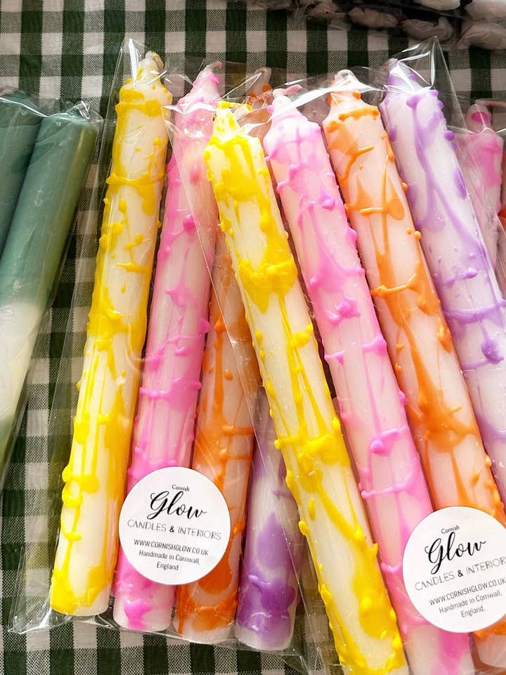 BRIGHTS SPLASH DINNER CANDLES - 4 Pack for wholesale by Cornish Glow