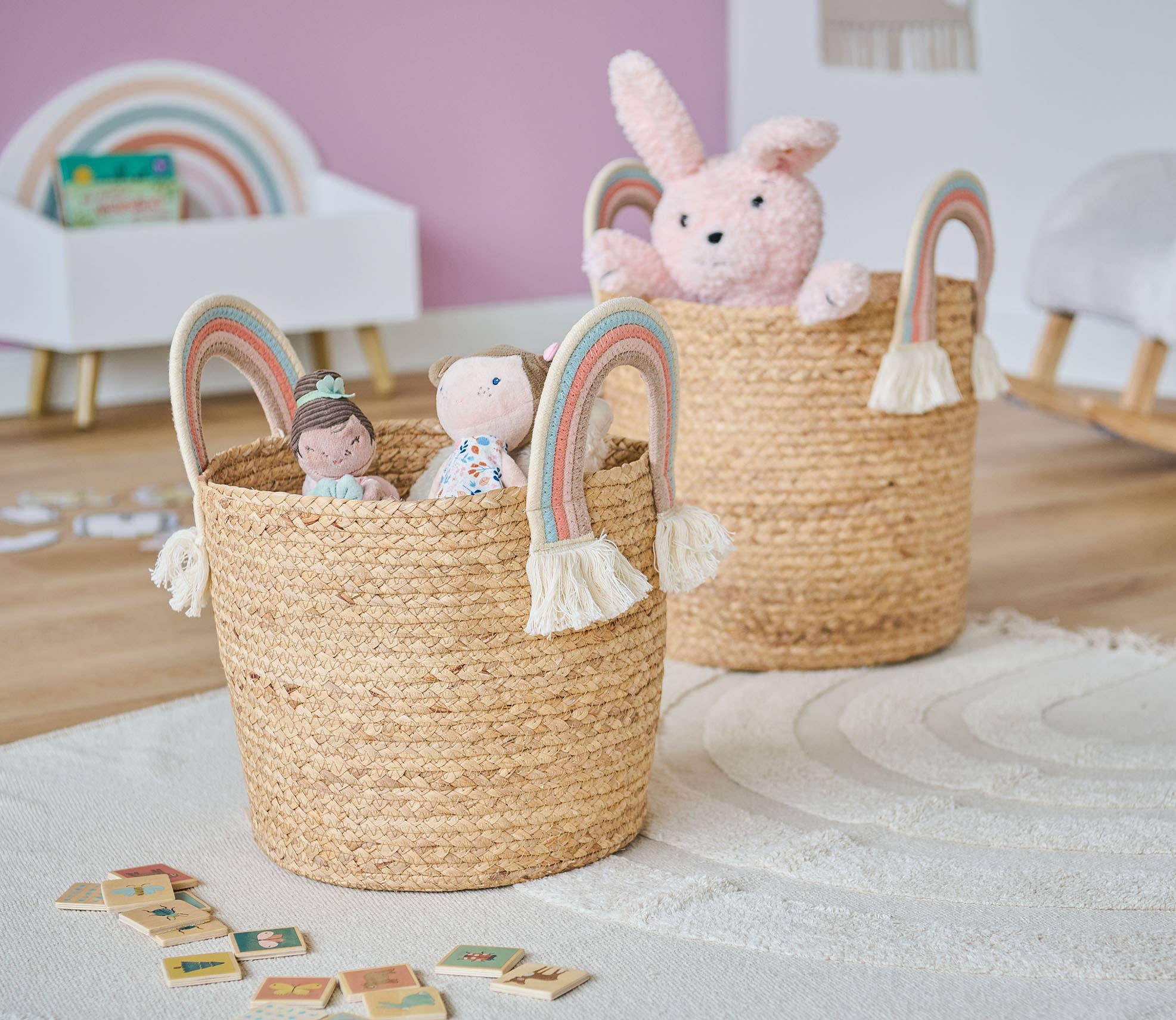 nature Storage basket "Rainbow", seagrass/cotton for wholesale on Faire3