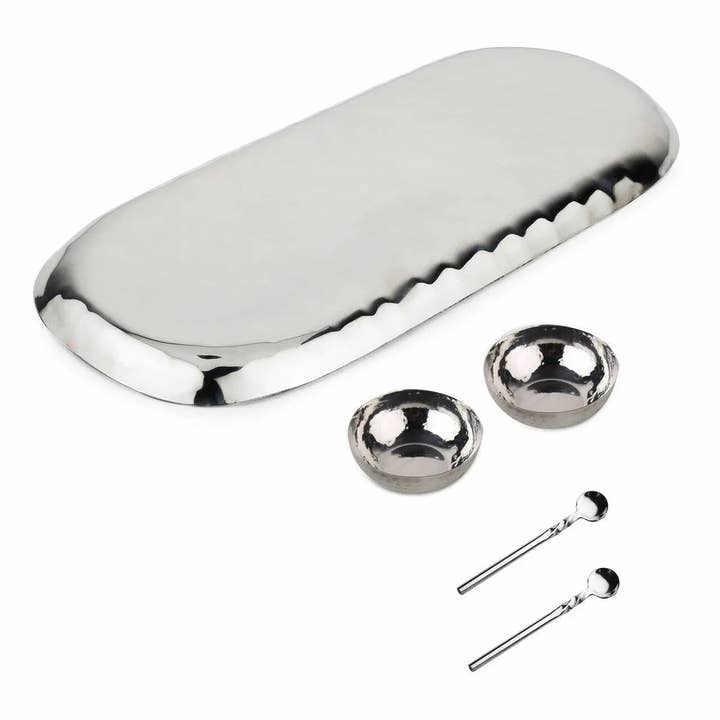 INOX artisans - Wholesale Condiment/dip bowl - Polished Hammered Stainless Steel 5 PC Condiment Set2