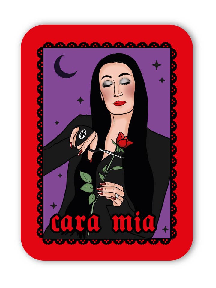 Morticia Cara Mia Halloween-klistermärke för wholesale av Studio Soph (We Pay Your Import Fees - We Ship DDP)
