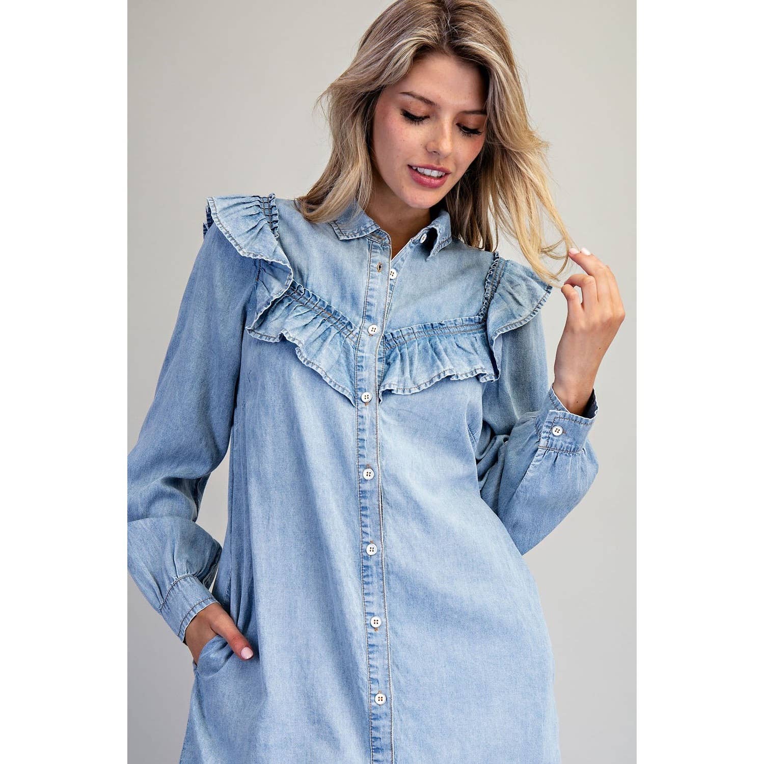 DENIM  Long Sleeve Mini Dress for wholesale on Faire6