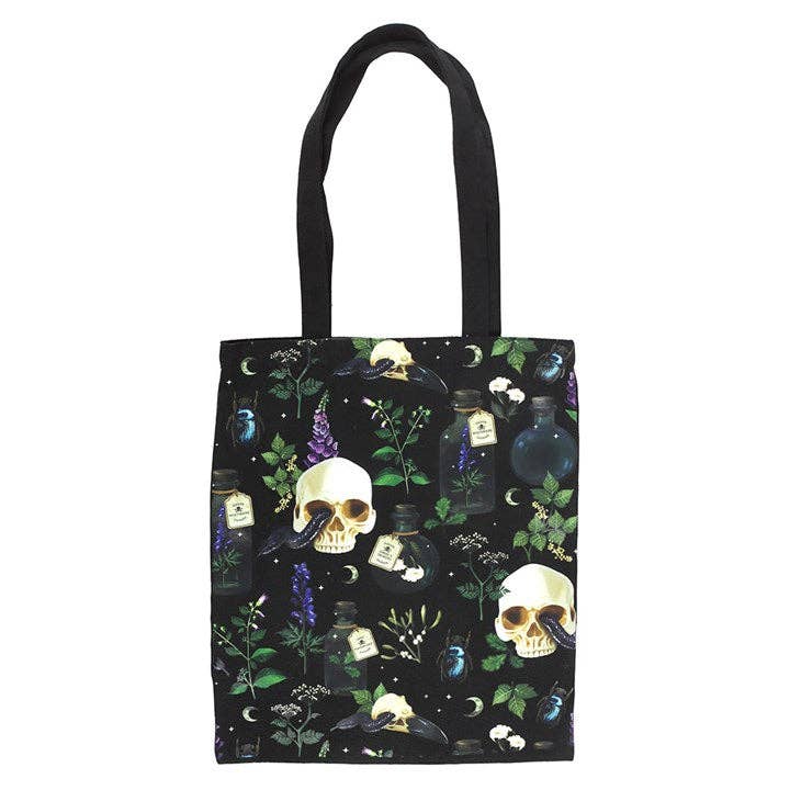 Something Different Wholesale - Wholesale Tote Bag - Women's - Venom & Vines Gothic Skull Print Polycotton Tote Bag1