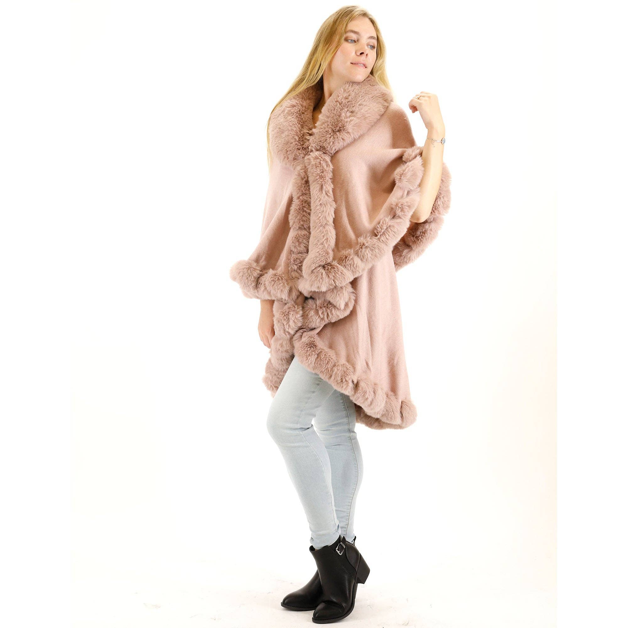 TAPA fashion - Wholesale Poncho - Women's - Solid Color Fur Double Layer Poncho SH925 (3PC)24