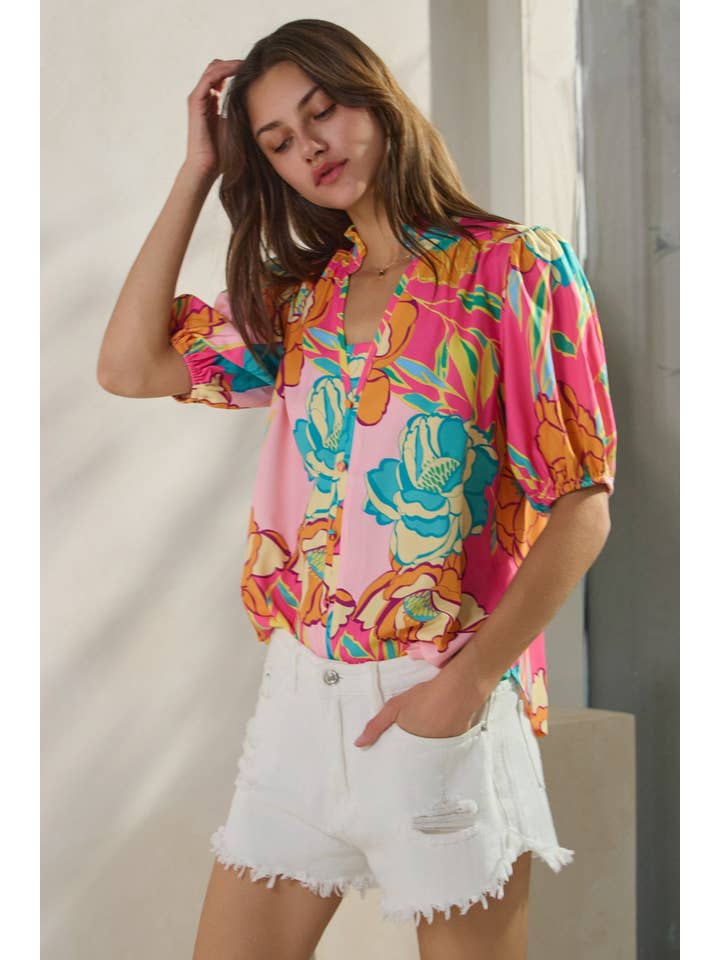 Oddi - Vente Chemise à col boutonné – femme - Blouse Imprimée Florale8