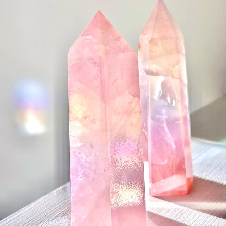 angel aura rose quartz tower for wholesale by Sacred Space Sisters