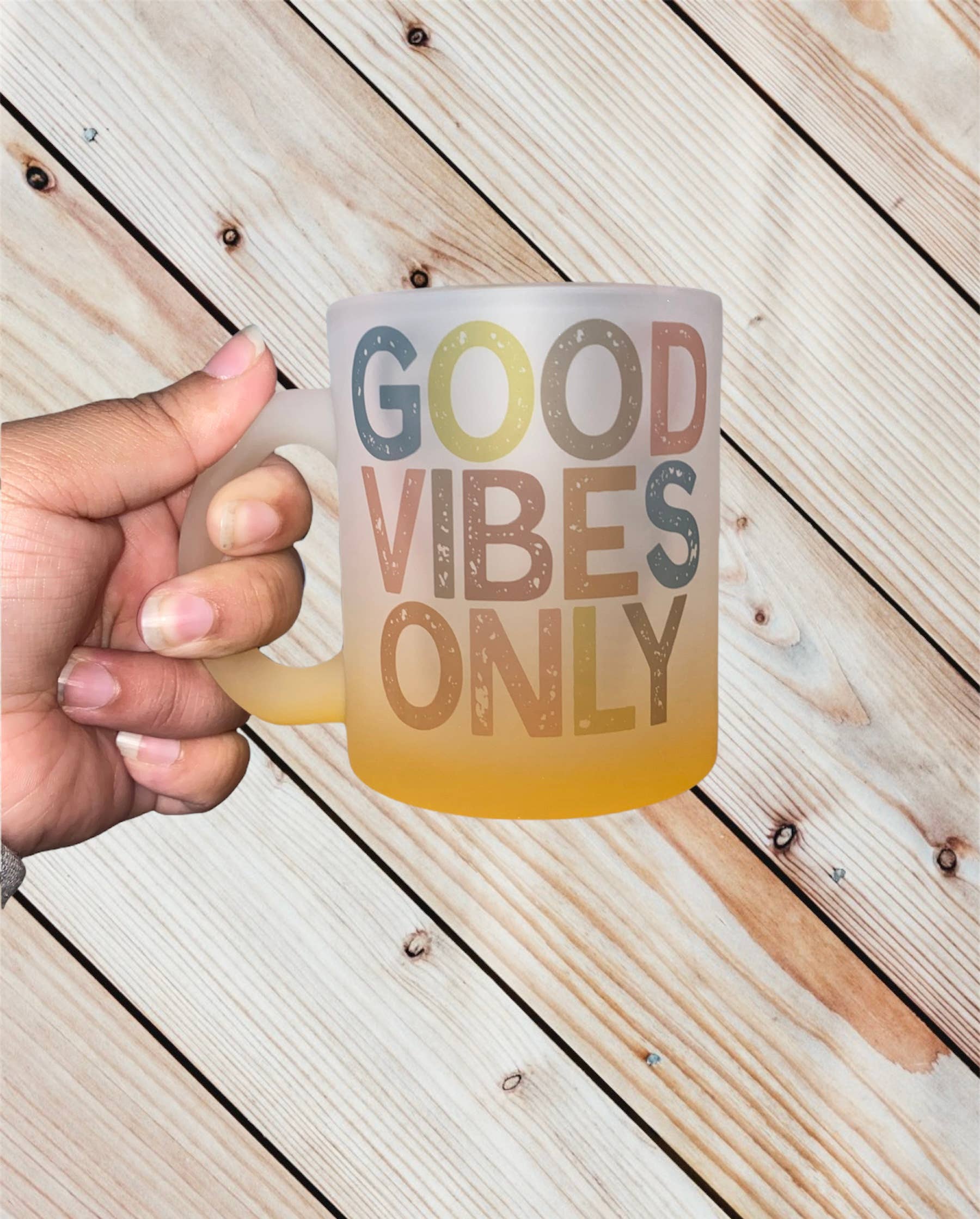 D2JCrafts - Wholesale Coffee Mug - Good Vibes Only Frosted Ombré Yellow Coffee Mug6