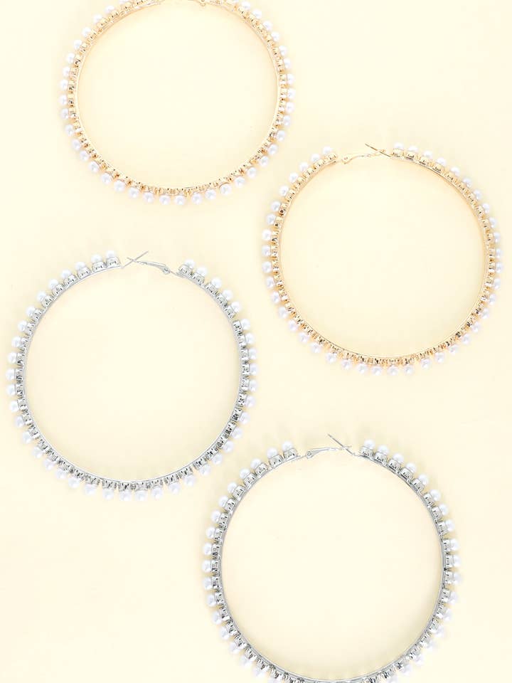 90MM Pearl Station Hoop Earrings for wholesale by SP Sophia Collection