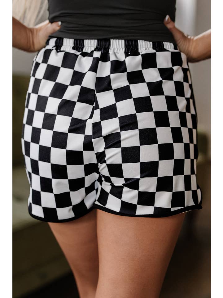 1 the Woman - Wholesale Shorts - Women's - Checkered Drawstring Elastic Waist Casual Shorts