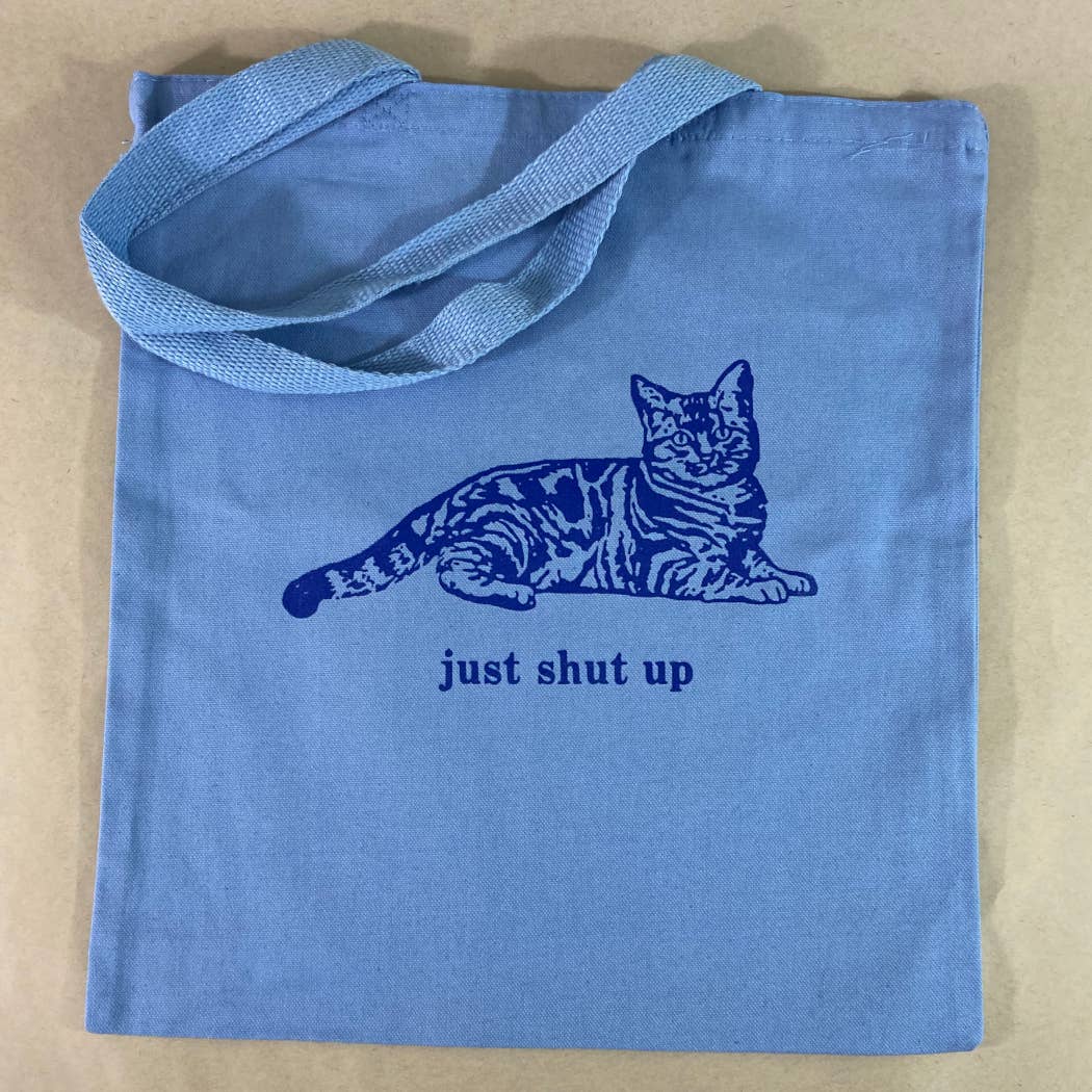 Rx Letterpress - Vente Tote bag – unisexe - Just Shut Up | Humour pour amateurs de chats | Tote bag en toile drôle0