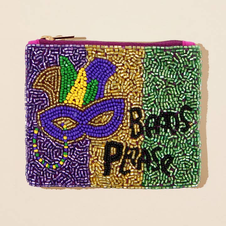 Sensibling Corp. - Wholesale Coin purse – Women’s - Beads Please Message Mardi Gras Mask Seed Beaded Pouch Bag0