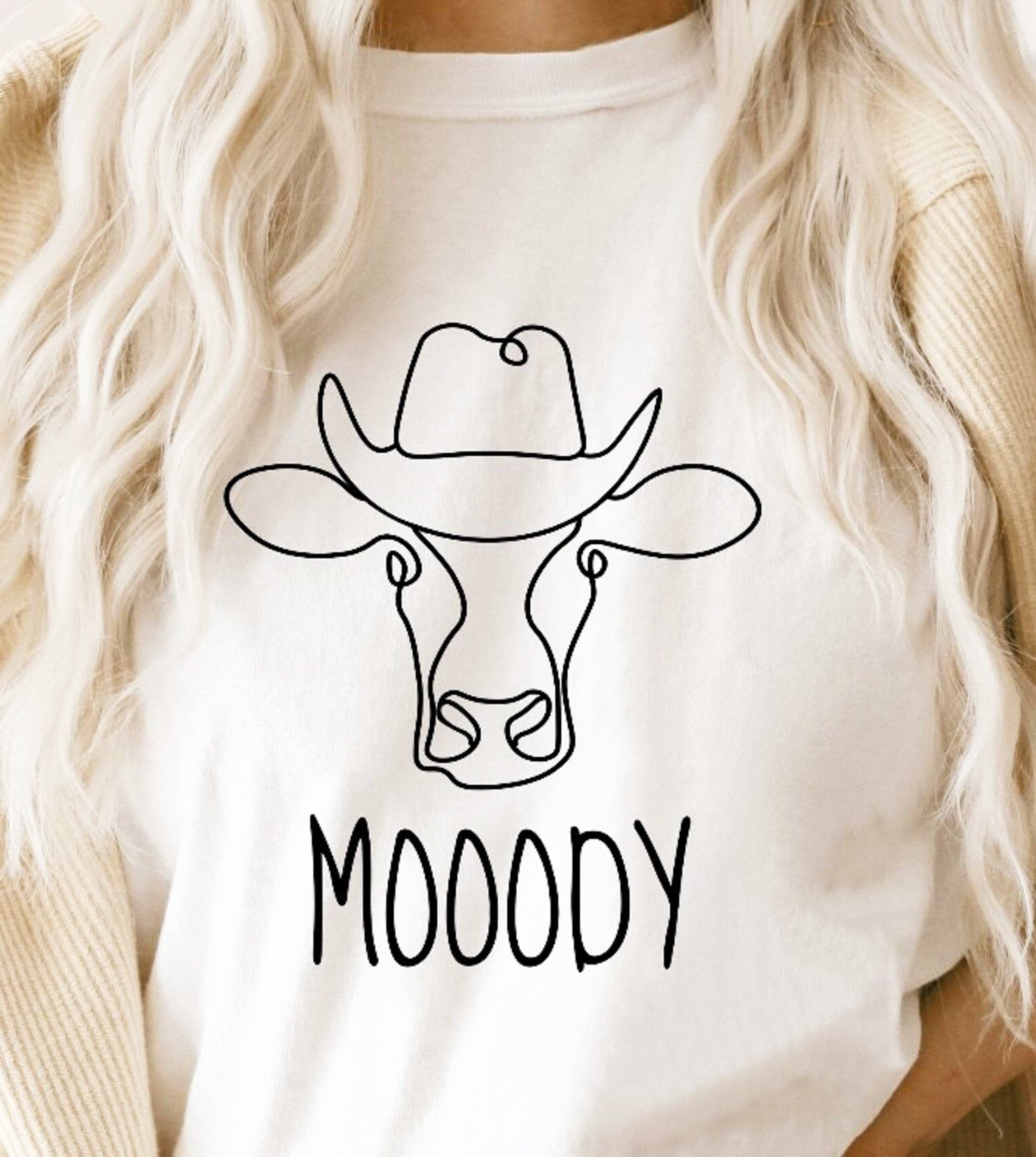 Peach Closet - Wholesale Screen printed t-shirt – Women′s - Moody Cow With Cowboy Hat Western Tee