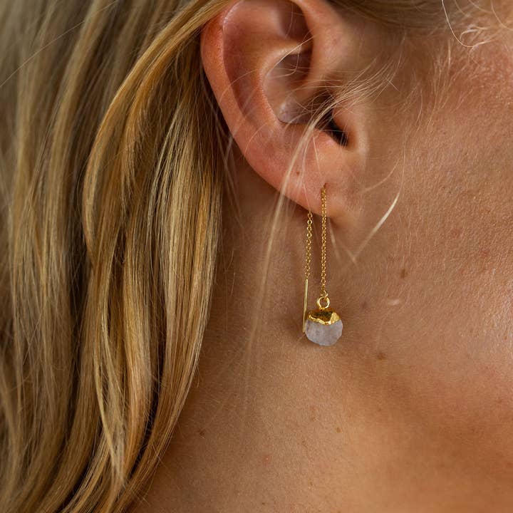 Bohemian and Bouj - Wholesale Dangle Earrings - The Sun Threaders | 14k Gold-Filled + Raw Crystals8